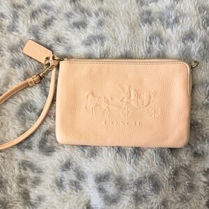 Coach Horse & Carriage Leather Wristlet Clutch Blush Pink Pebbled Leather